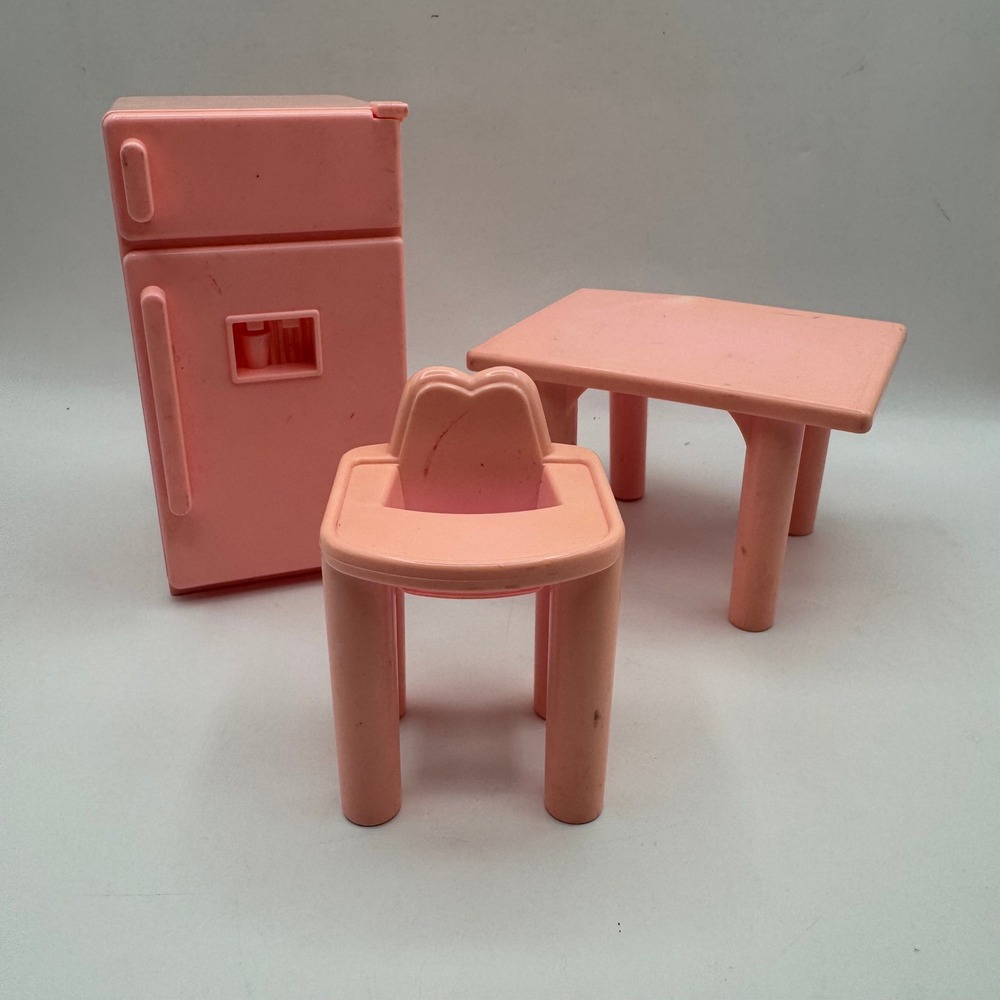 Playskool Dollhouse Furniture Kids Pink Fridge Table High Chair Vintage 1990